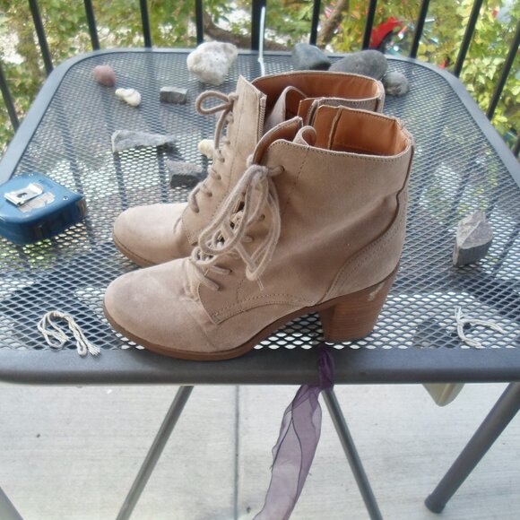 Side zip laceup Suede high heeled boots - Picture 1 of 5